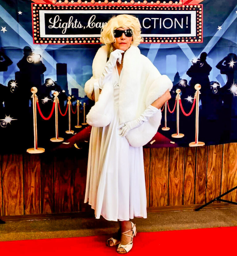 Chapter president Rosie Harper dressed as Marilyn Monroe